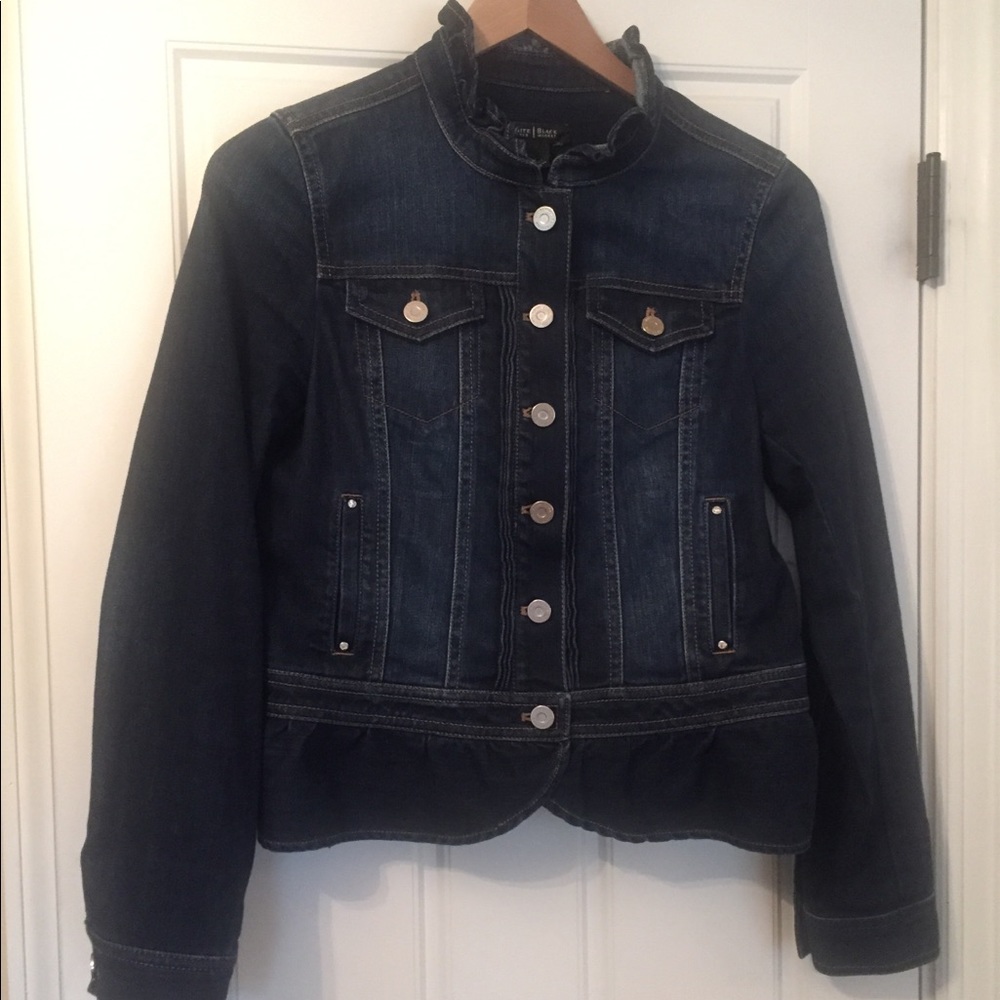 White House Black Market Jean jacket with ruffles